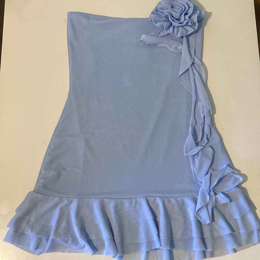 NWT Edikted Thalia Flower Pin Ruffle Mini Dress in Light Blue Small & Medium - Picture 4 of 8